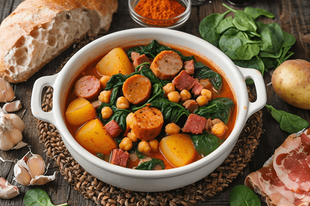 Potaje de garbanzos con espinacas y chorizo 🥣 Receta de Potaje de Garbanzos con Espinacas y Chorizo