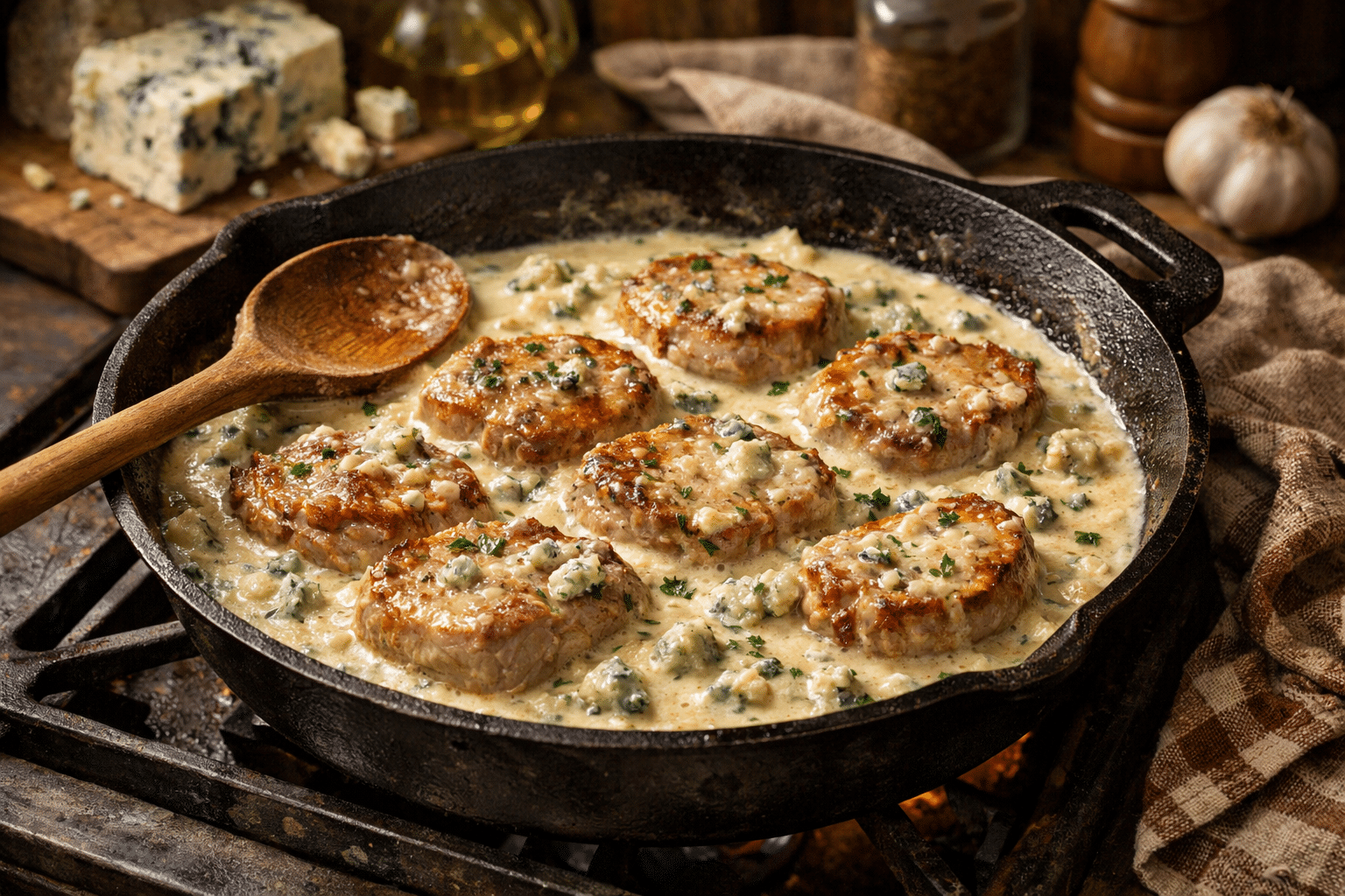 Solomillo de Cerdo al Roquefort Cocinar el solomillo en la salsa