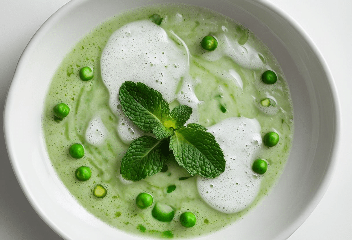 Crema de Guisantes con Menta y Queso de Cabra