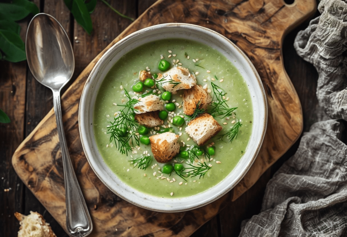 Crema de Guisantes con Menta y Queso de Cabra Crema de Guisantes con Menta y Queso de Cabra
