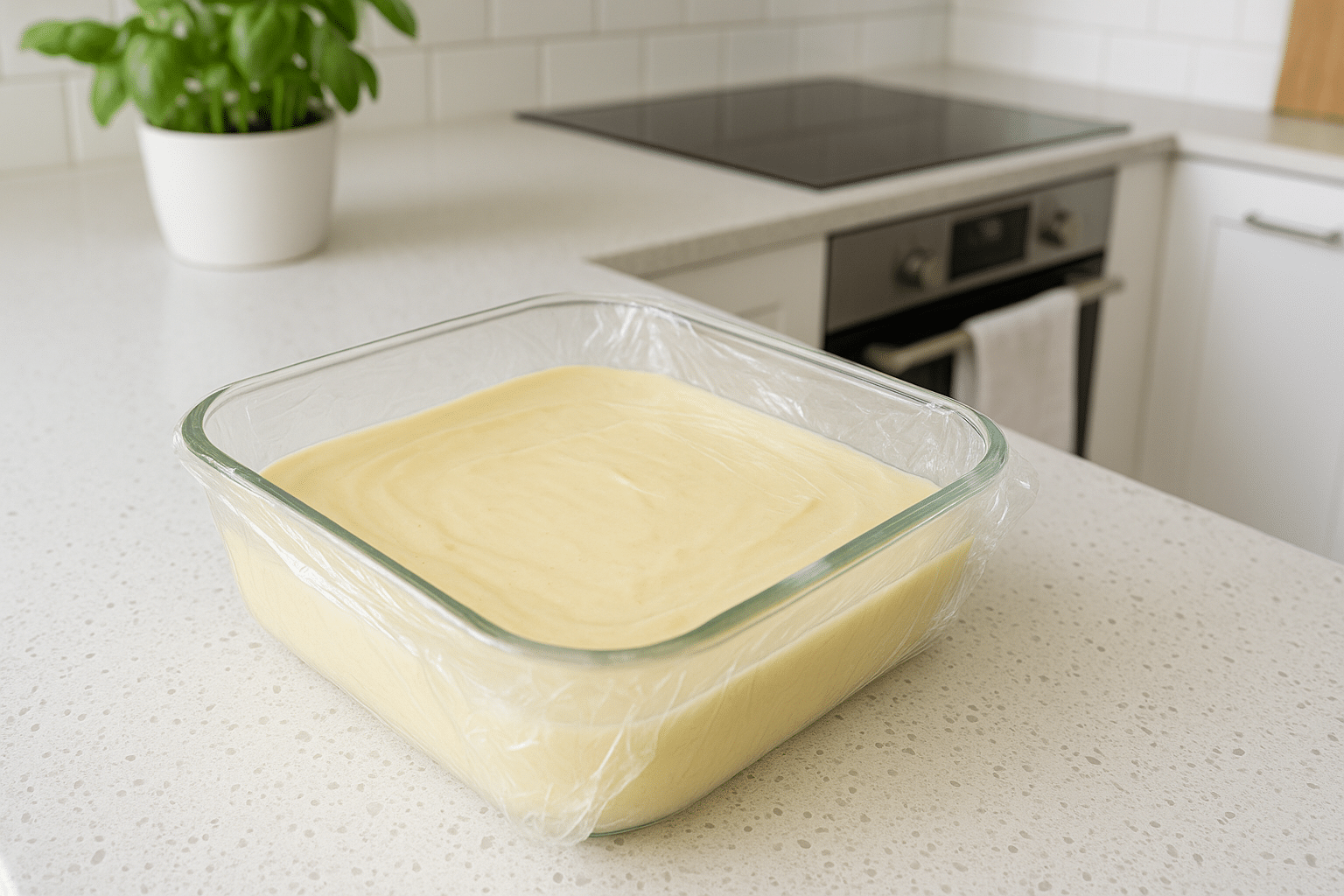 Deja enfriar la masa de la leche frita Deja enfriar la masa de la leche frita