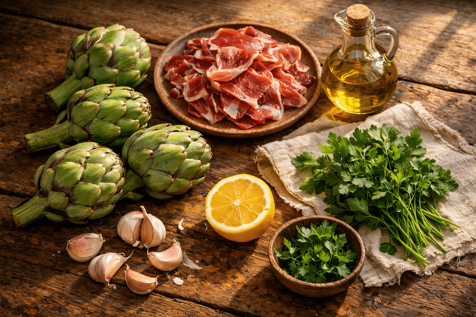 Alcachofas a la plancha en flor con jamón Ingredientes para las Alcachofas a la Plancha en Flor con Jamón