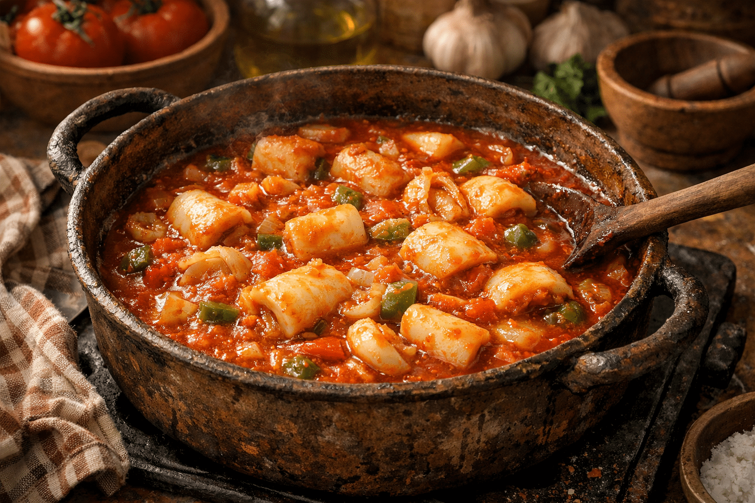 Choco en salsa estilo huelva Cocina a fuego lento el choco hasta que quede tierno