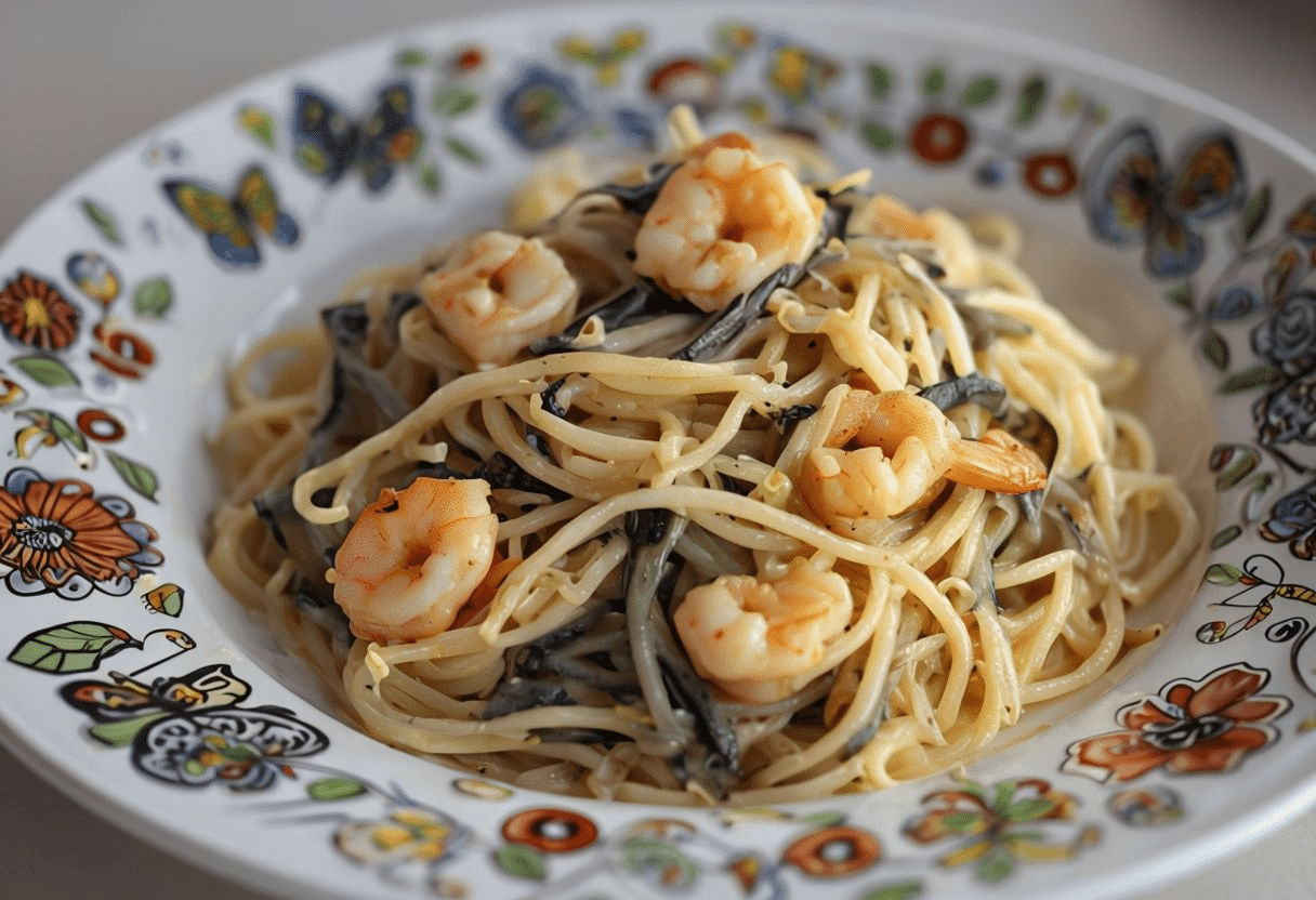 Espaguetis con Gulas y Gambas con Aliño Picante Espaguetis con Gulas y Gambas con Aliño Picante