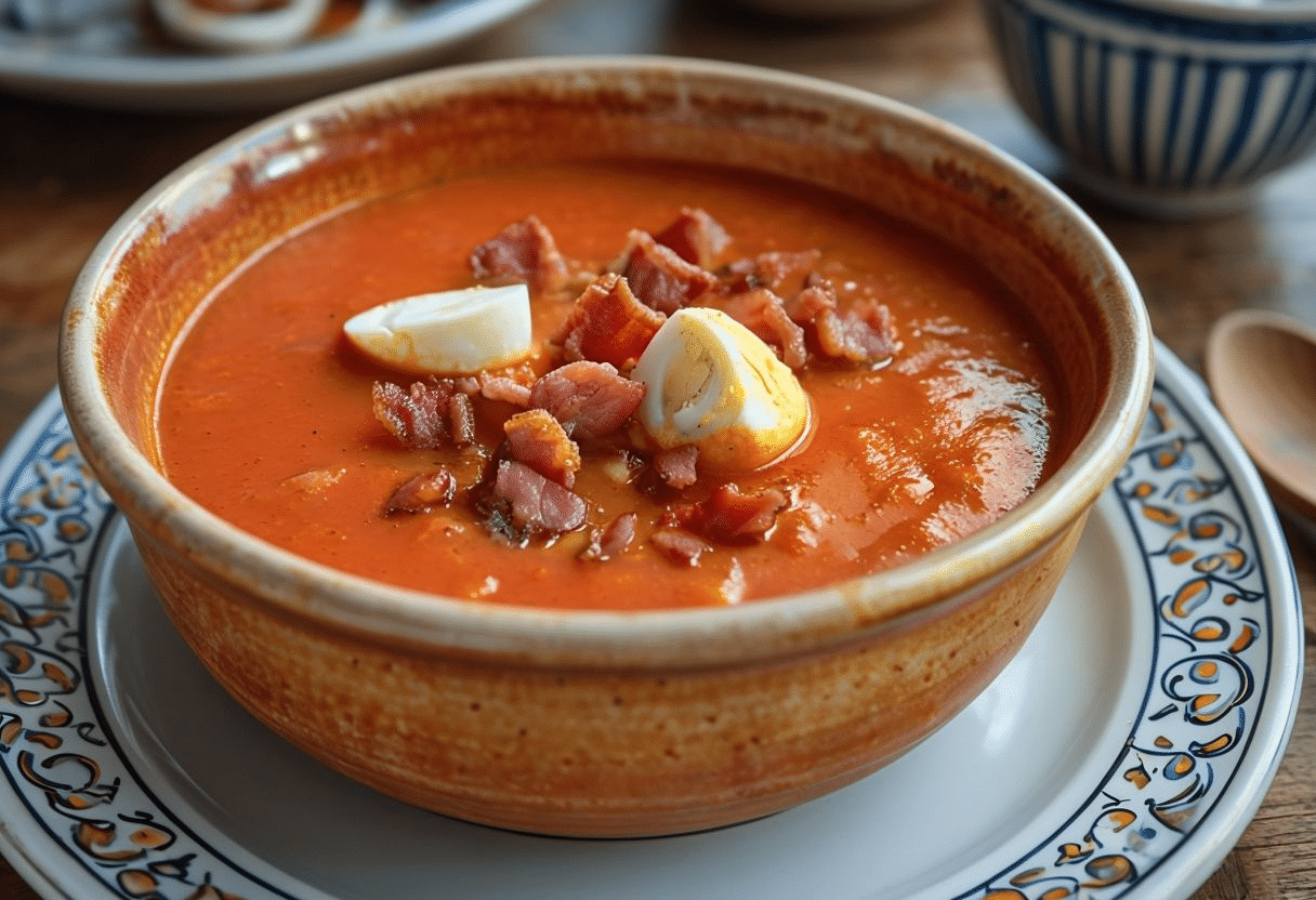 Salmorejo Cordobés con Lascas de Huevo y Jamón Ibérico Salmorejo Cordobés con Lascas de Huevo y Jamón Ibérico