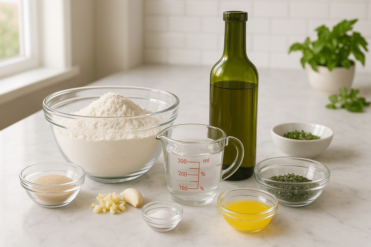 Ingredientes para pan de ajo y hierbas Ingredientes para pan de ajo y hierbas