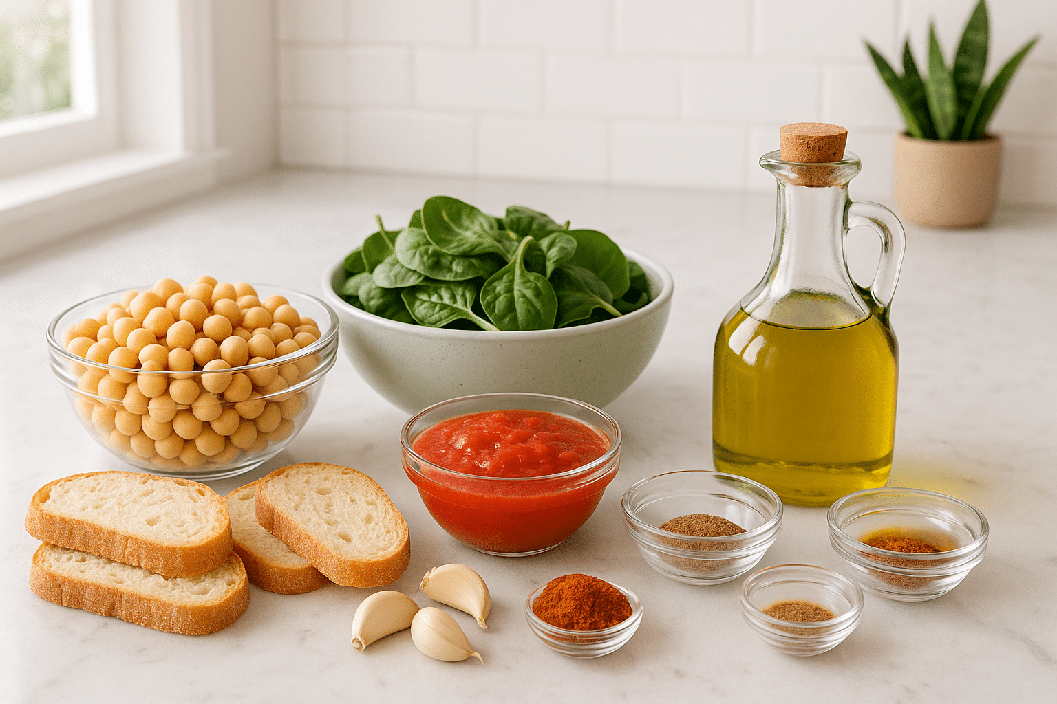 Ingredientes para la Receta de Espinacas con Garbanzos Ingredientes para la Receta de Espinacas con Garbanzos