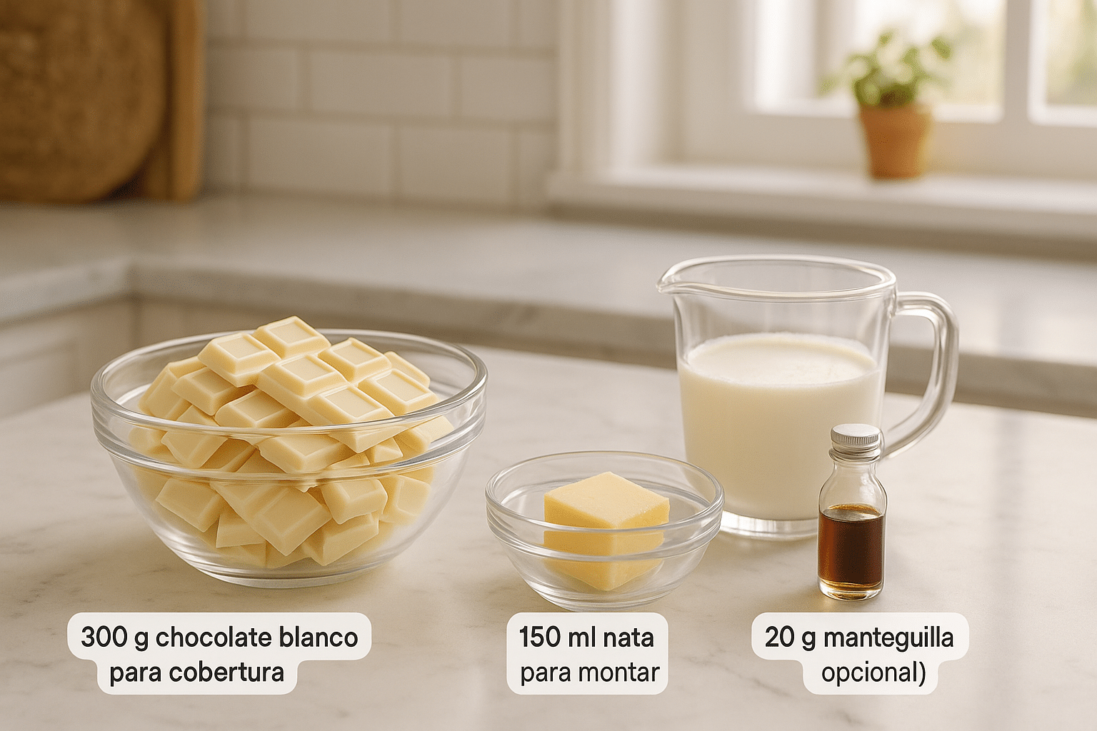 Ganache de Chocolate Blanco Ingredientes para el Ganache de Chocolate Blanco