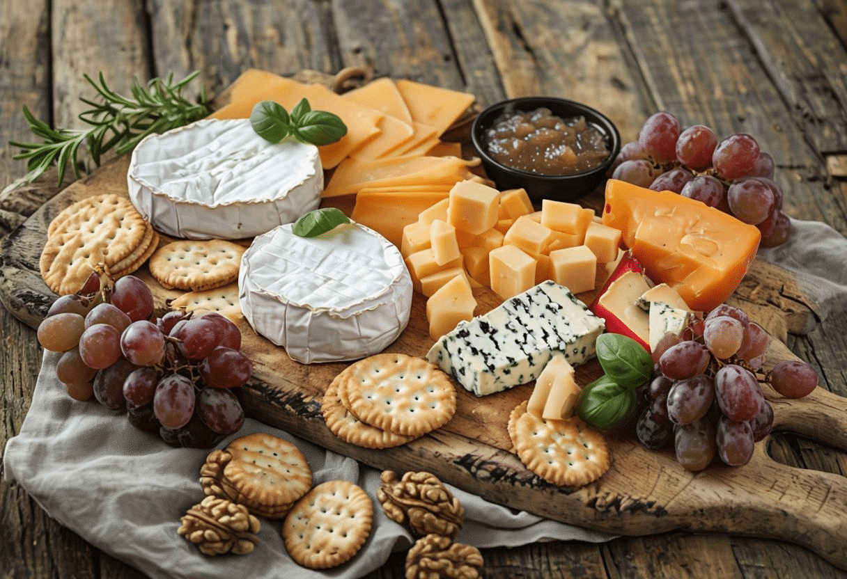 Aperitivos fáciles sin cocinar Tabla fría rápida (quesos, frutas y frutos secos)