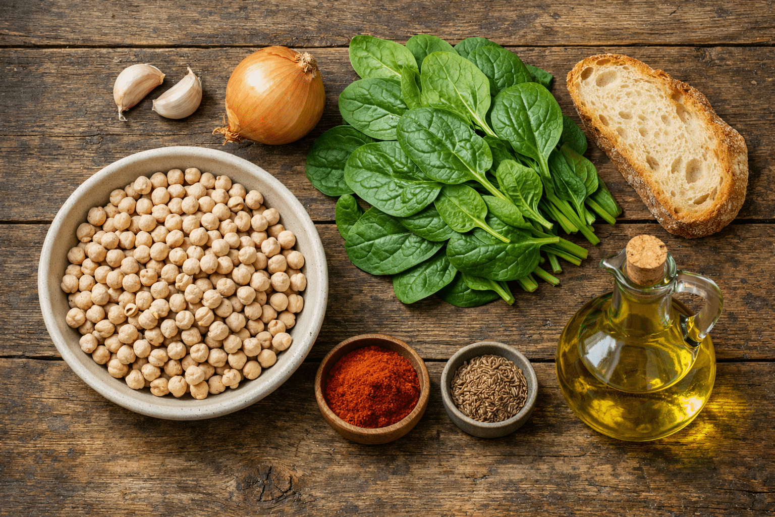 Potaje de Garbanzos con Espinacas ingredientes para el potaje de garbanzos y espinacas