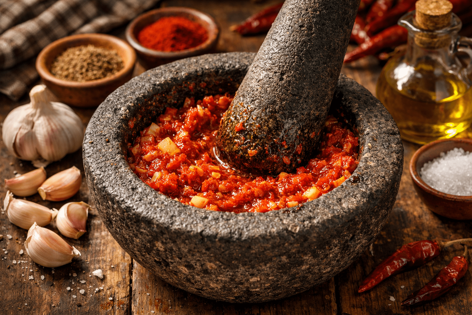 Mojo picon Canario Machaca ajo + sal para hacer la base