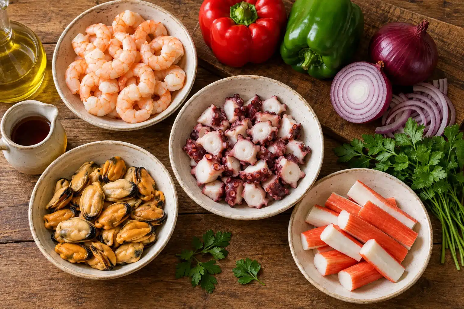 Ingredientes para salpicón de marisco