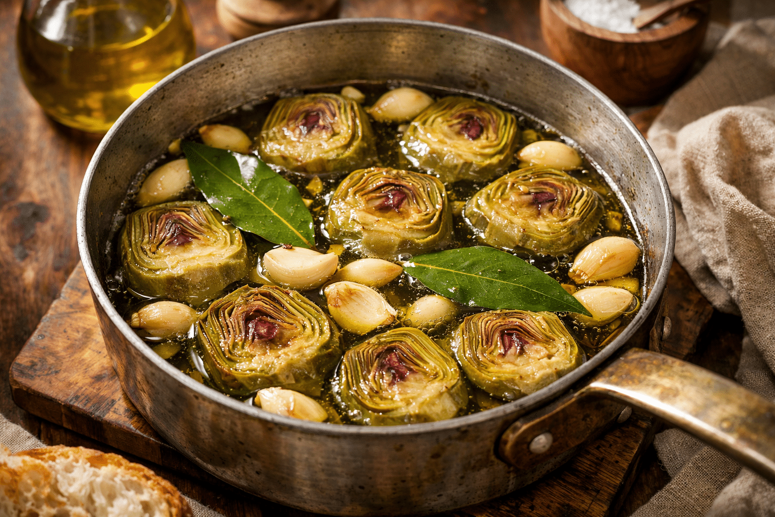 Alcachofas confitadas Confitar alcachofas a fuego muy suave