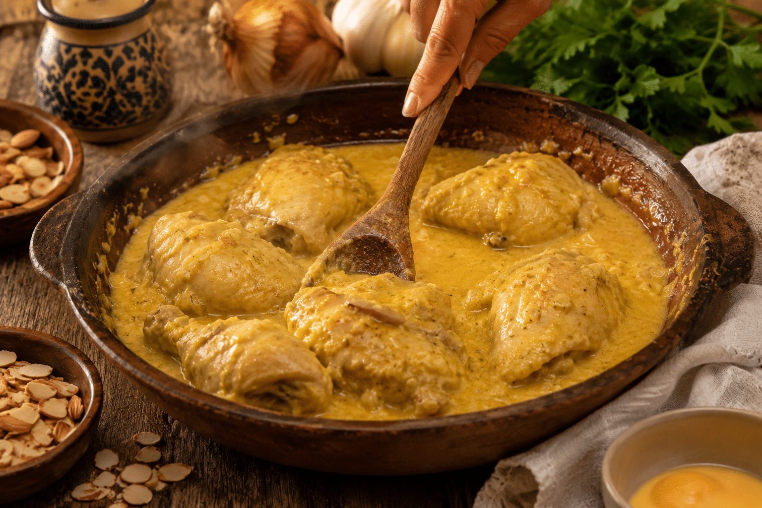 Pollo en pepitoria receta de la abuela Cocina a fuego lento el pollo a la pepitoria