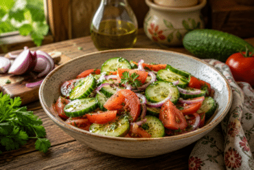 Ensalada de Pepino y Tomate receta casera paso a paso