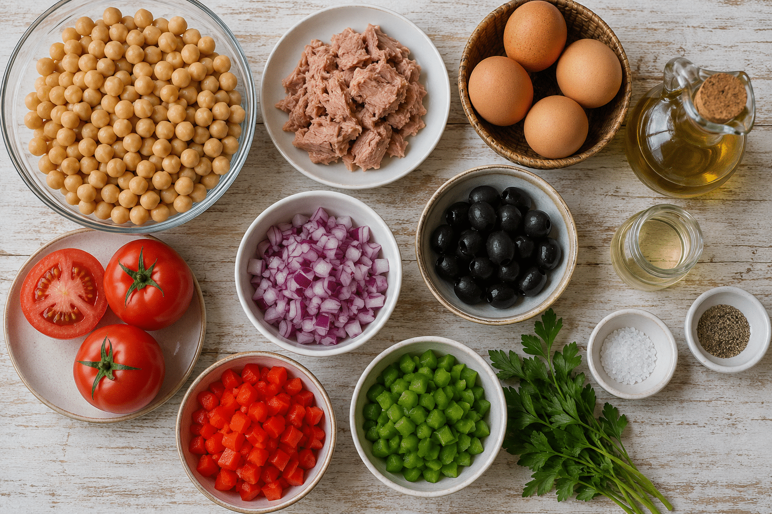 Ensalada de garbanzos con atún Ingredientes para ensalada de garbanzos con atún y huevo duro