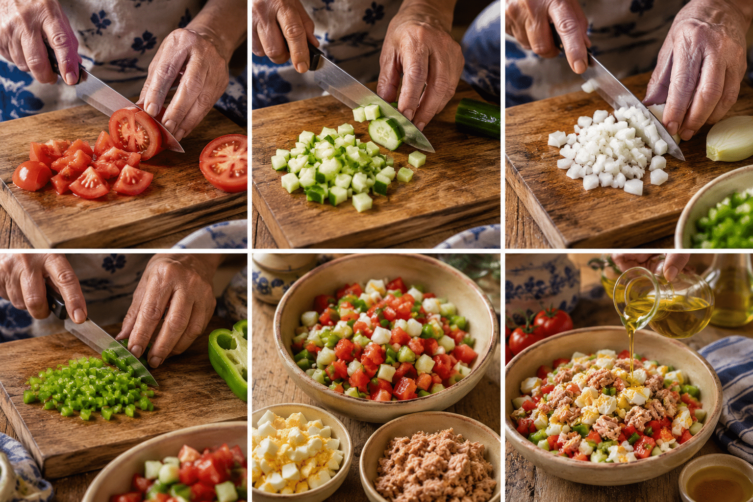 Pipirrana Cómo hacer pipirrana paso a paso cortando verduras frescas