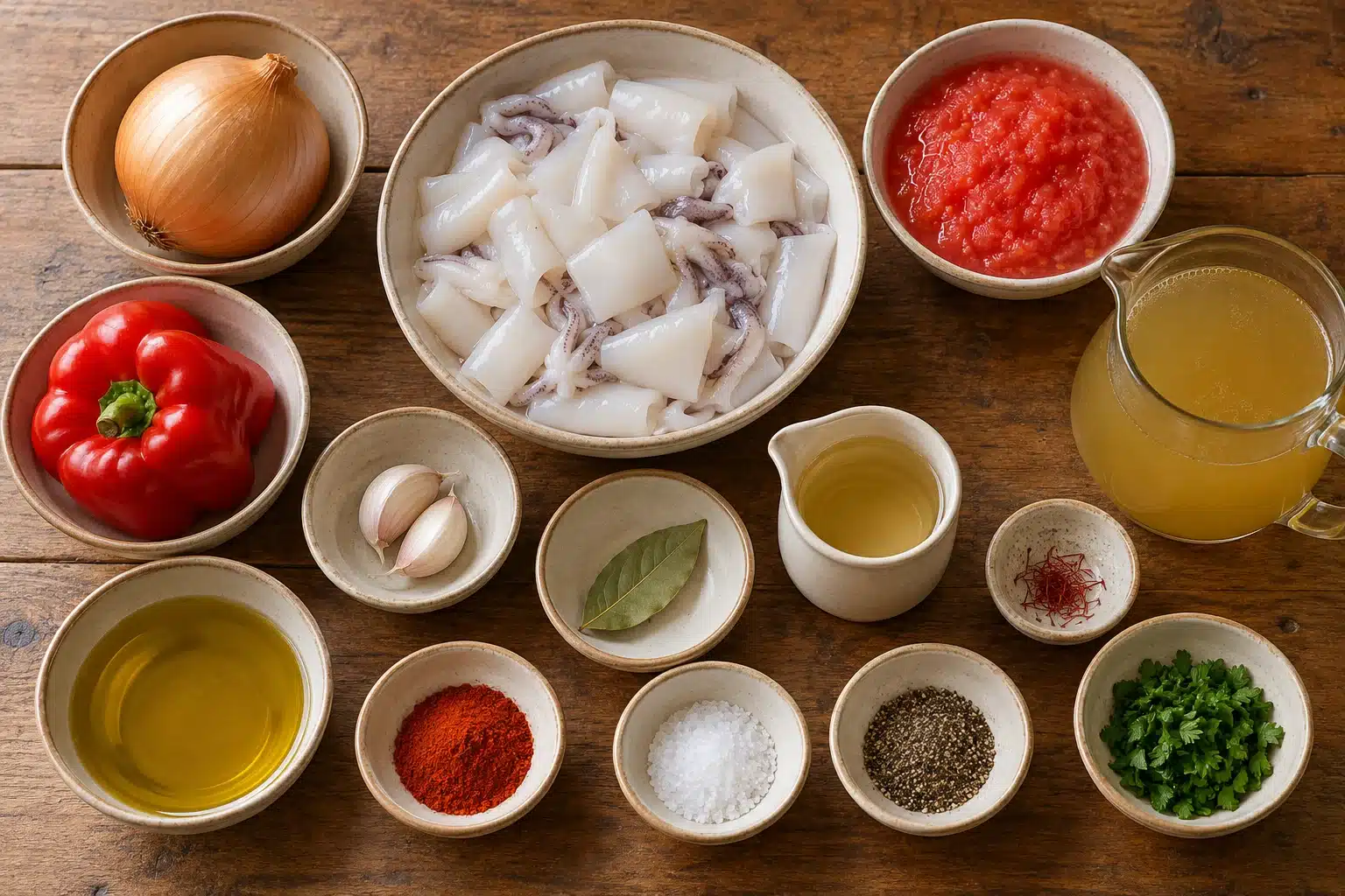 Ingredientes para guiso de sepia