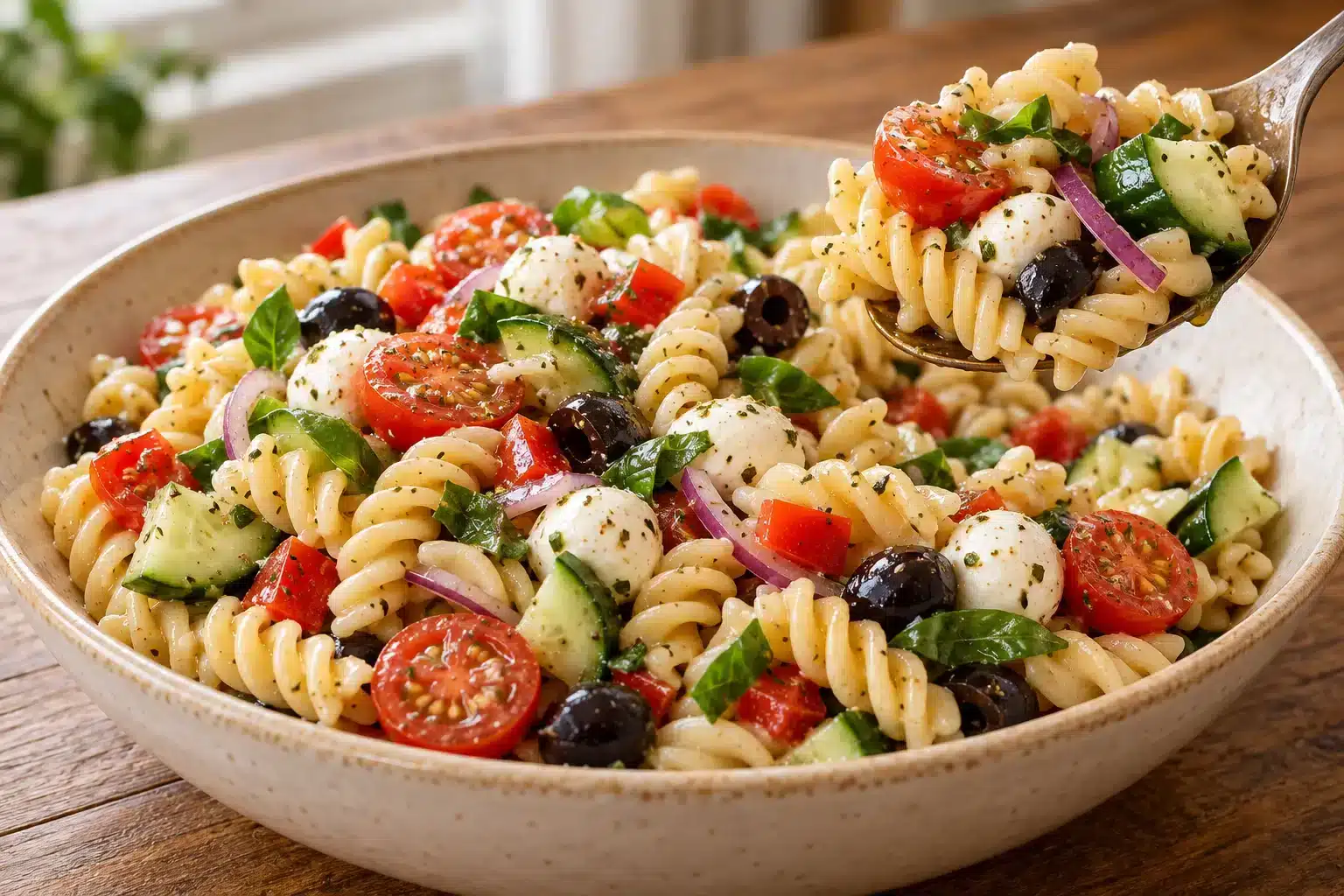 Presentación de ensalada de pasta