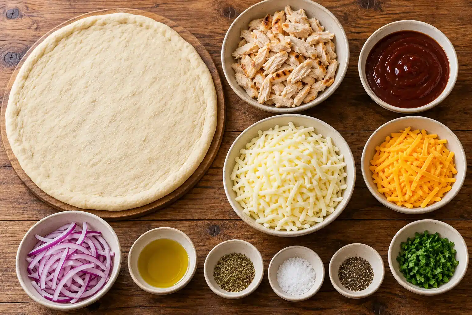 Ingredientes para pizza de pollo barbacoa