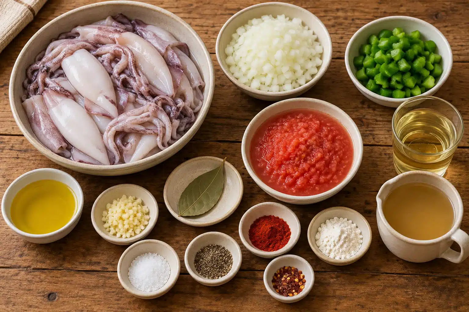 Ingredientes para calamares en salsa