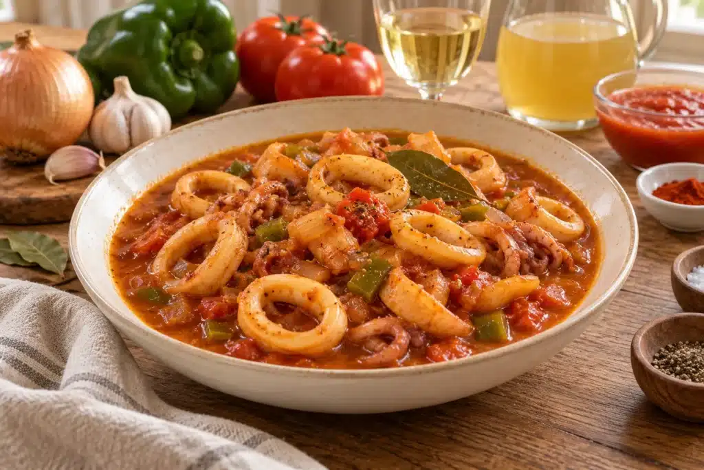 Presentación de calamares en salsa