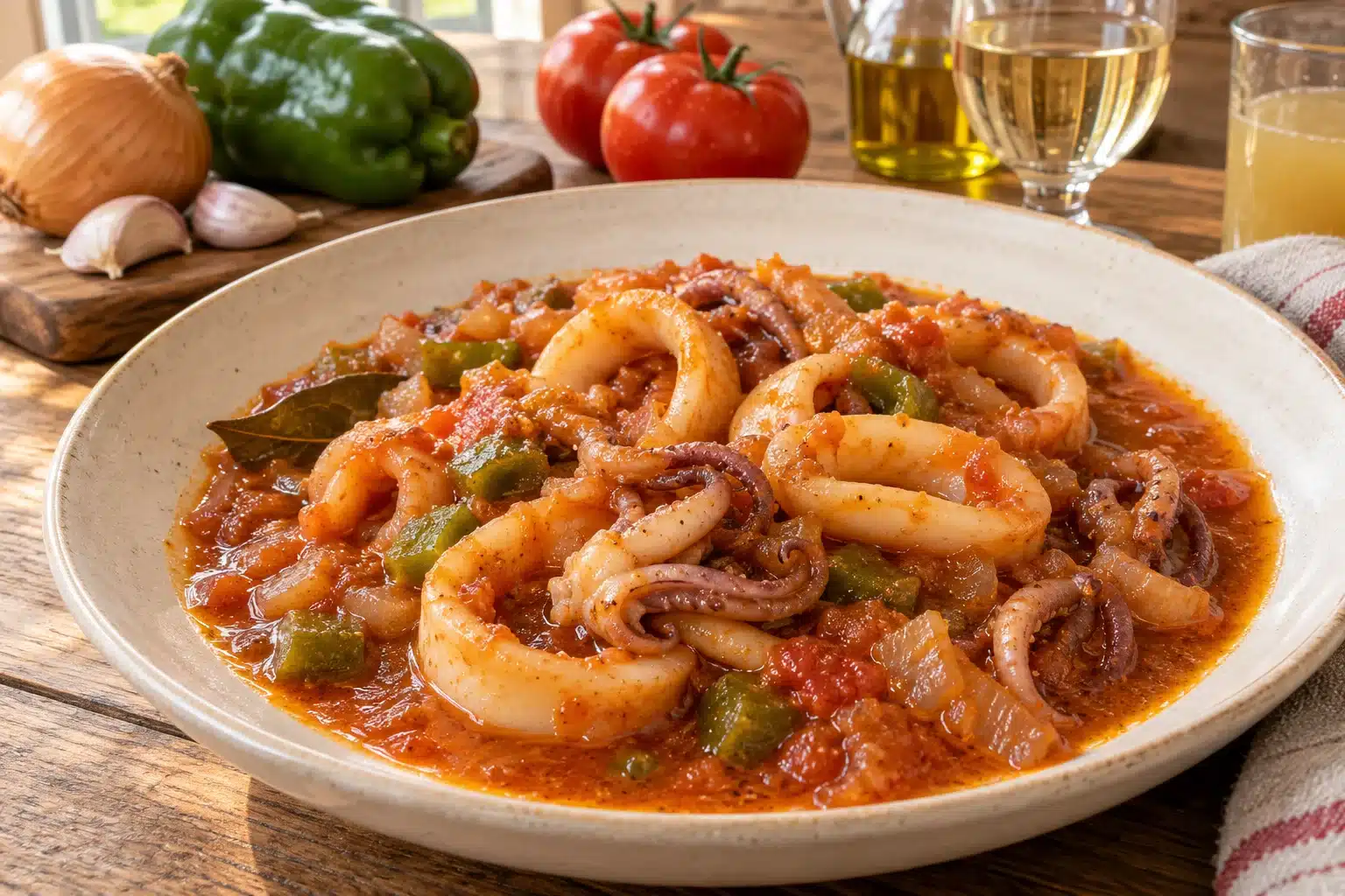 Presentación de calamares en salsa