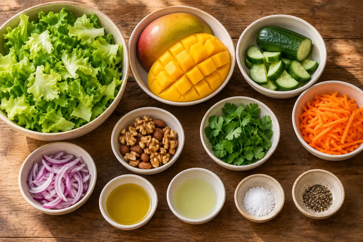 Ingredientes para ensalada de mango y lechuga