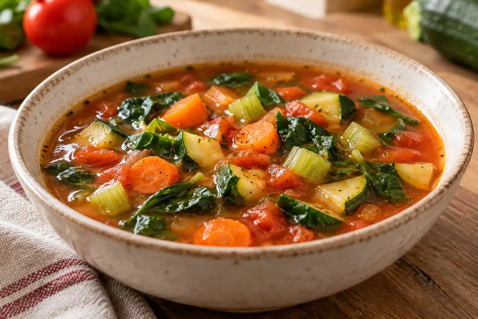 Presentación de sopa de verduras italiana
