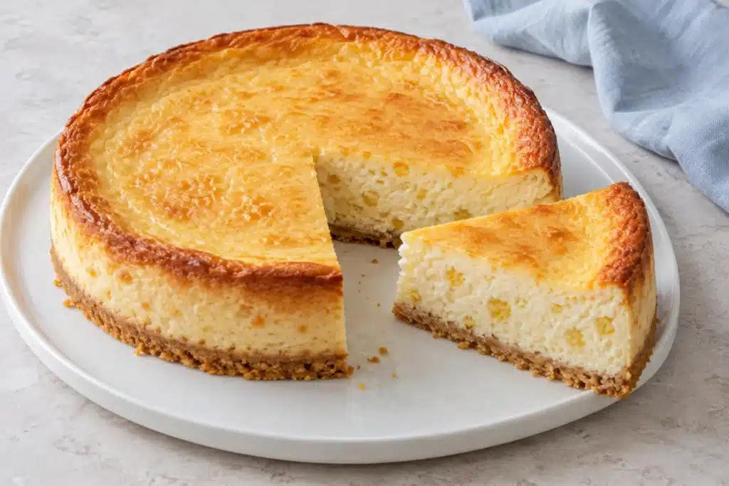 Cheesecake de budín de limón con base de galleta y relleno de queso