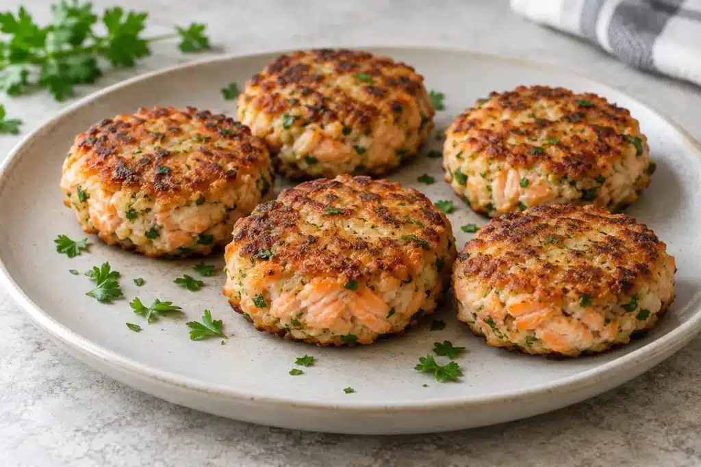 Tortas de salmón doradas con perejil