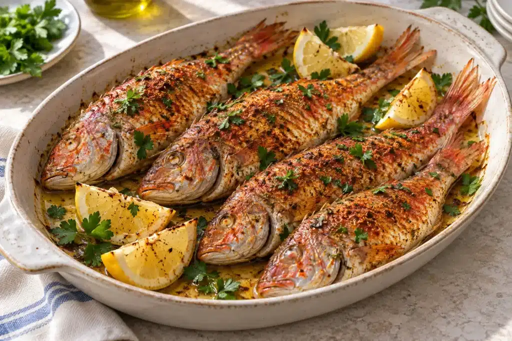 Salmonetes especiados al horno