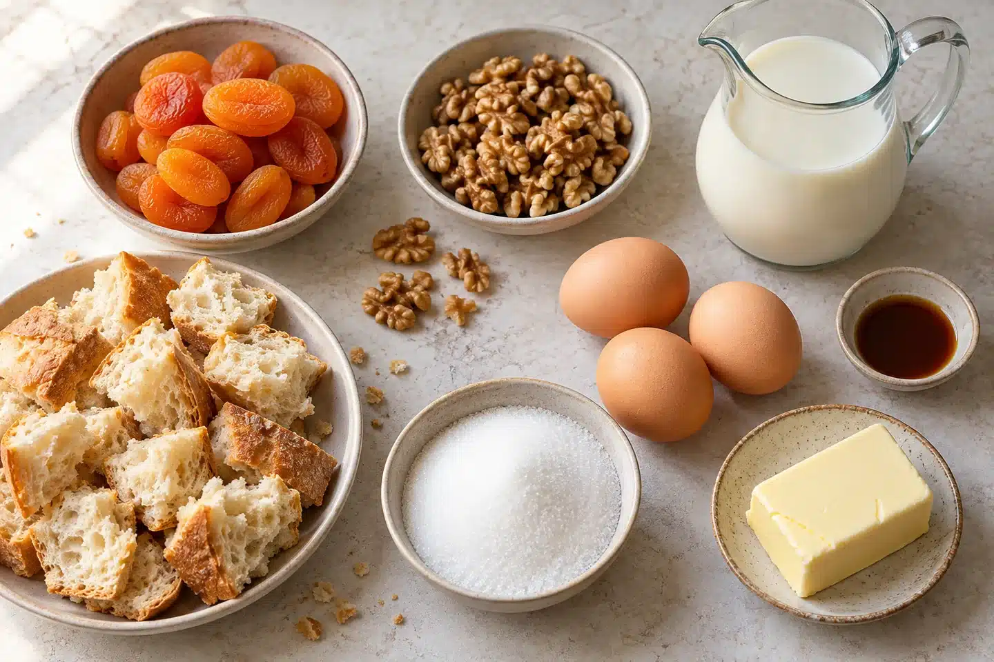 Ingredientes de Pudin de albaricoques secos y nueces