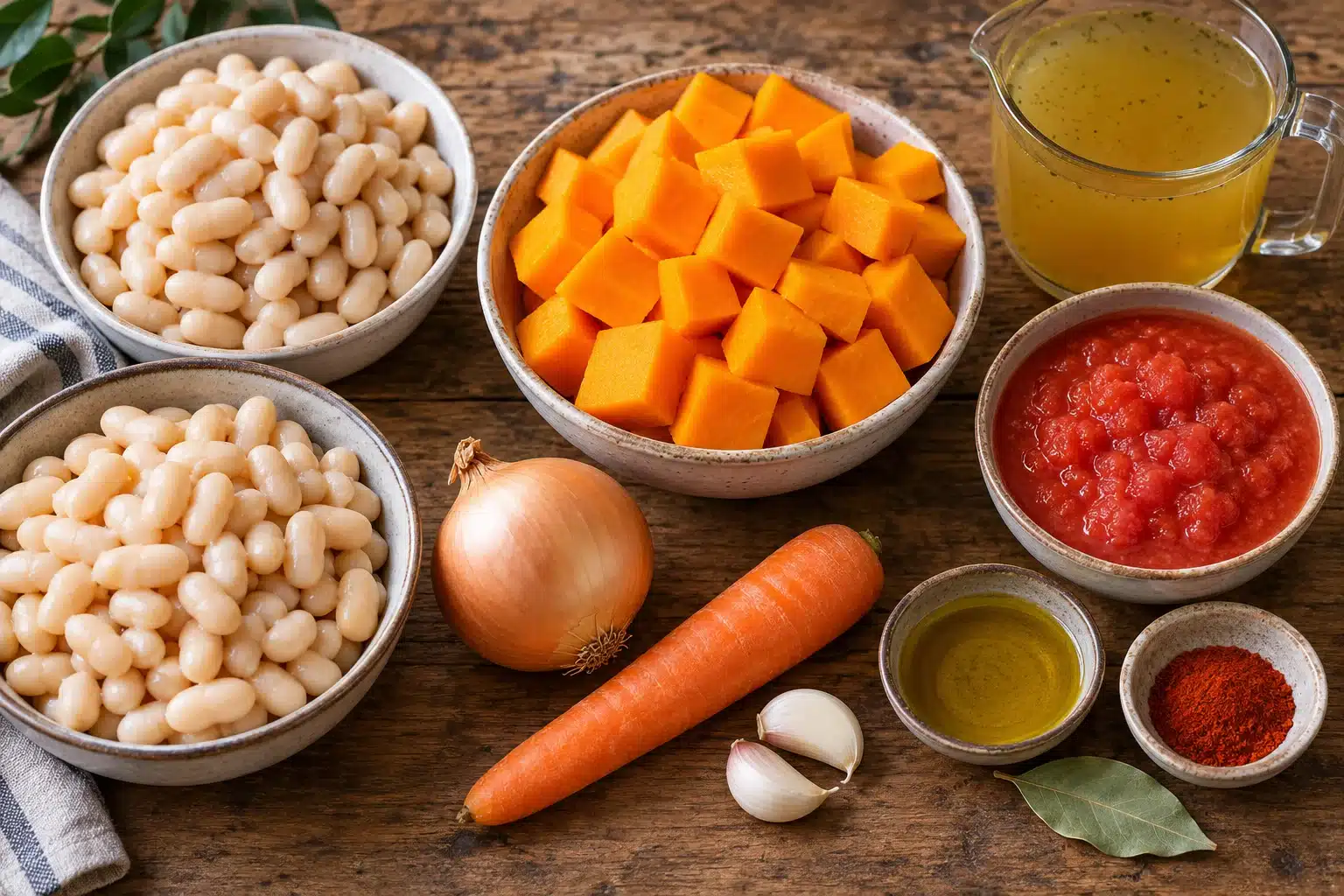 Ingredientes para alubias blancas de bote con calabaza