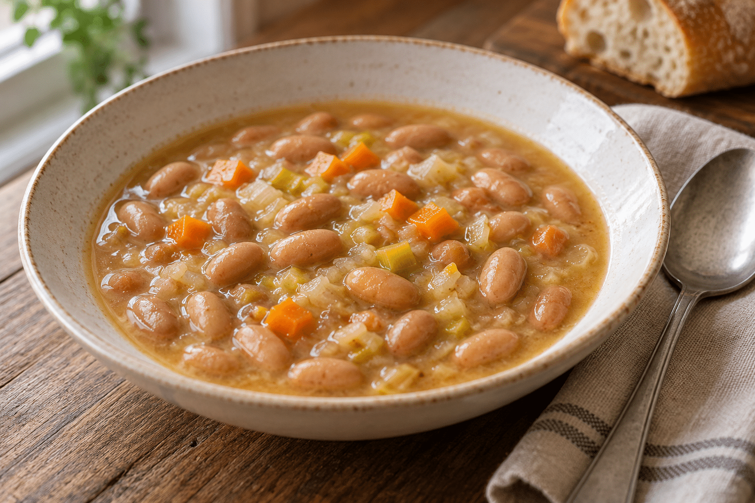 Ración de alubias canela con caldo cremoso