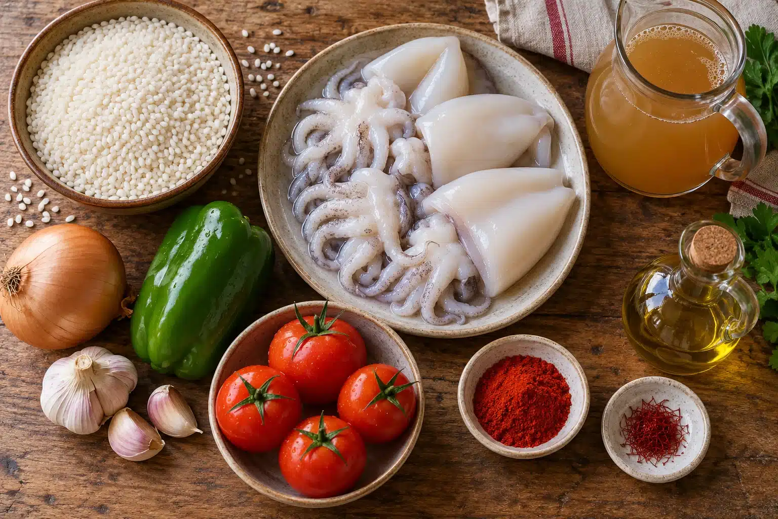 Arroz redondo, choco y verduras del sofrito