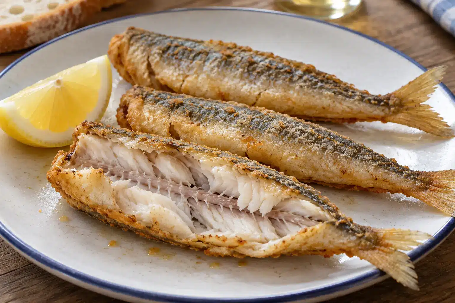 Bacaladitos dorados con el interior del pescado cocinado
