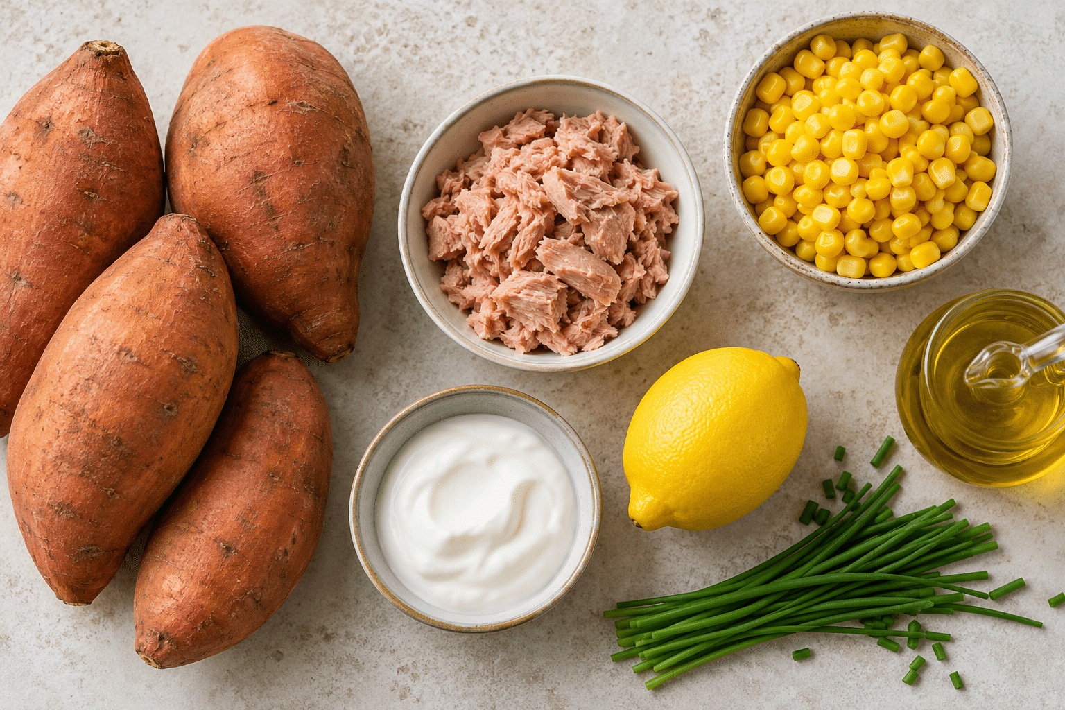 Ingredientes para boniato relleno de atún al microondas: cena fácil