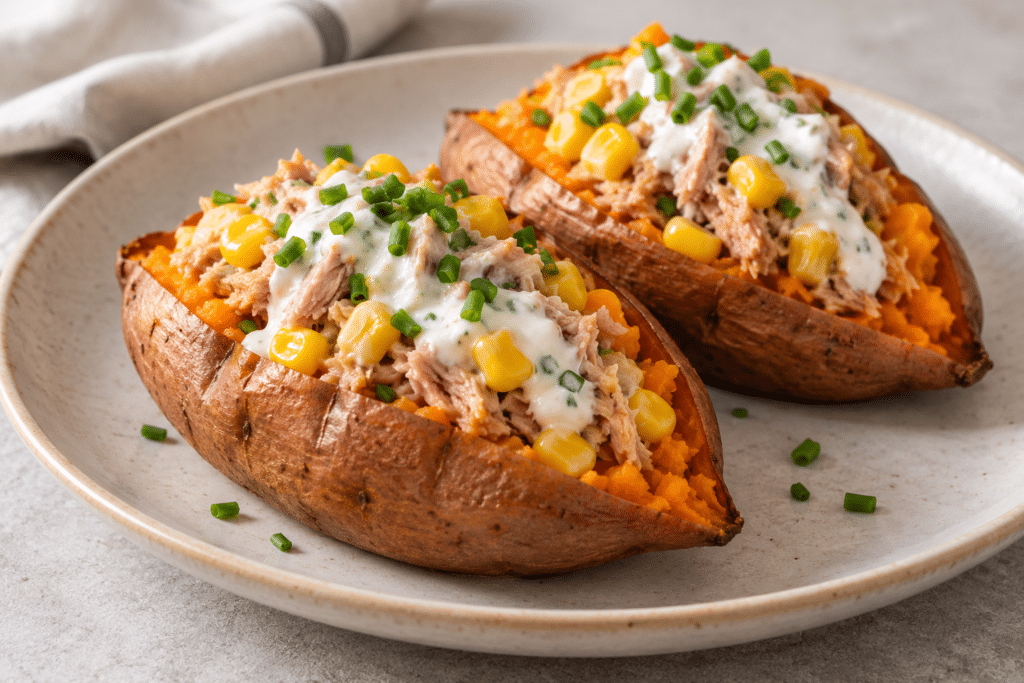 Boniato relleno de atún al microondas: cena fácil