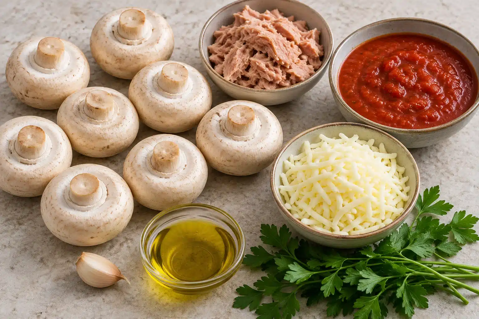 Ingredientes para champiñones rellenos de atún en freidora de aire