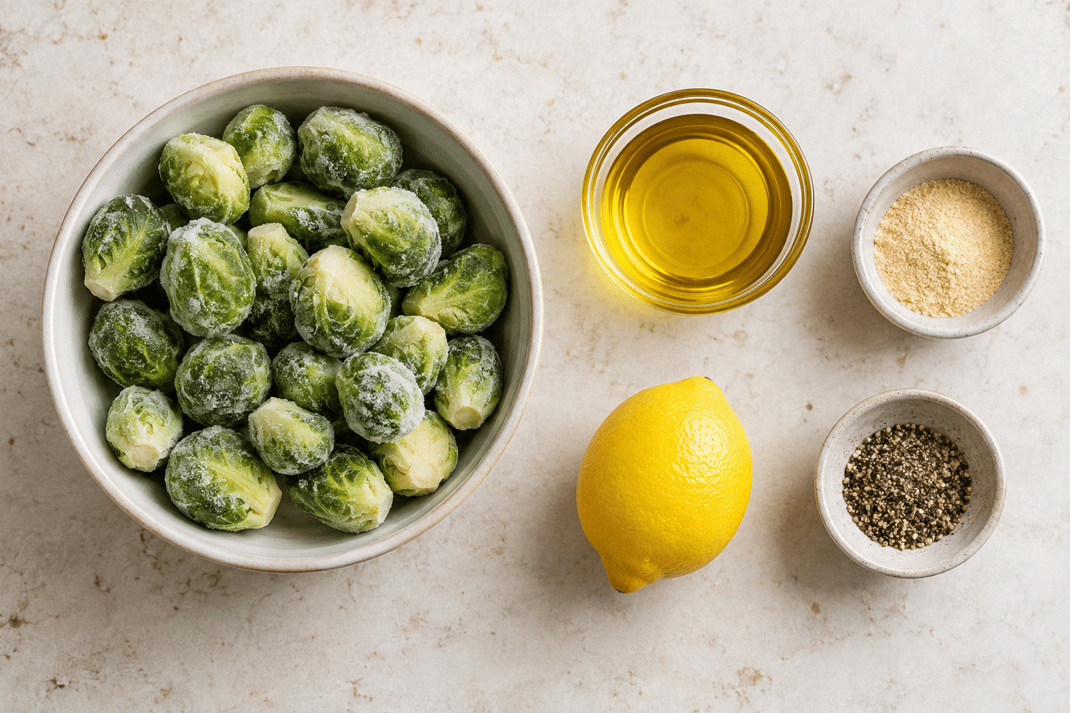 Ingredientes para coles de bruselas congeladas en freidora de aire