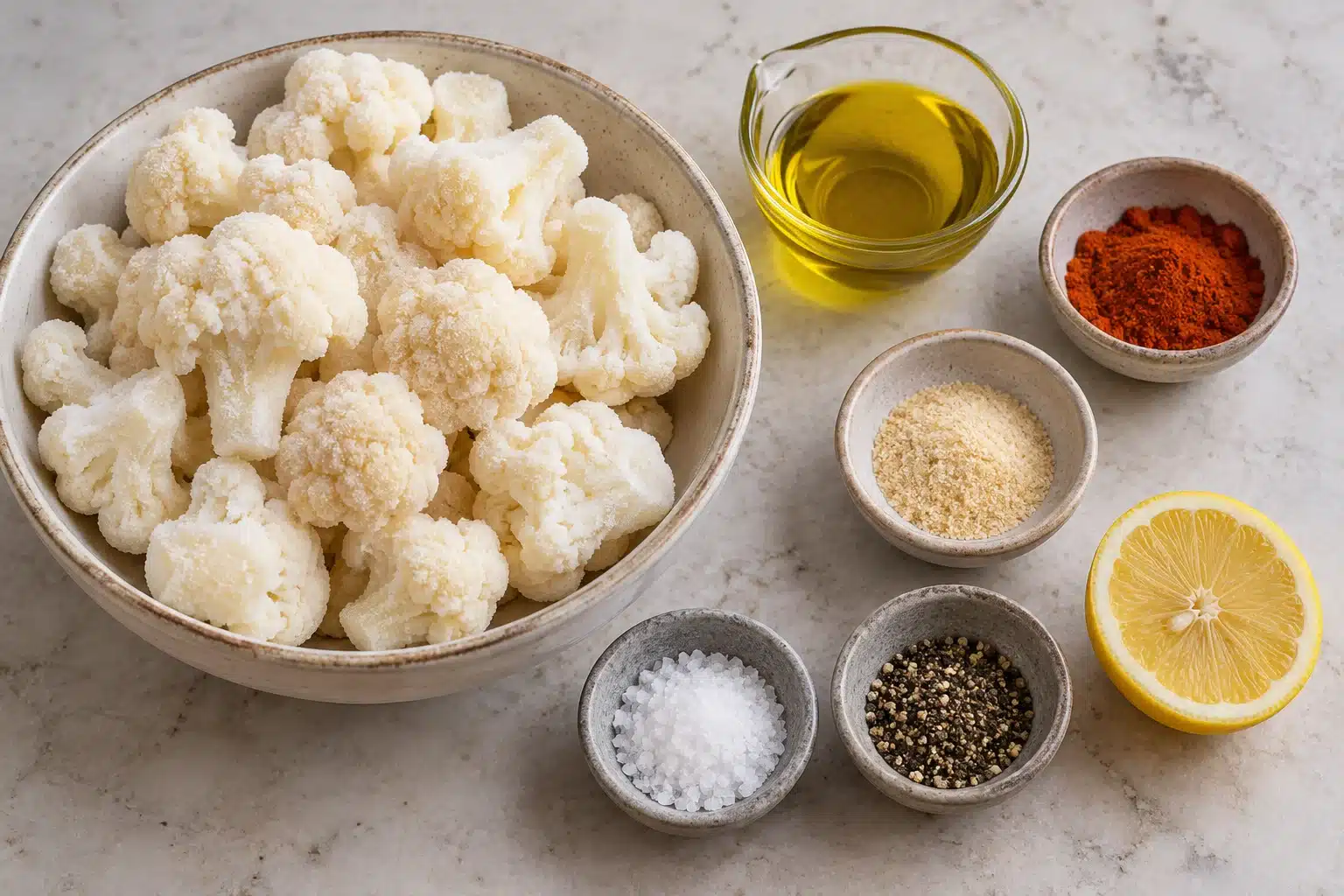 Ingredientes para coliflor congelada en freidora de aire