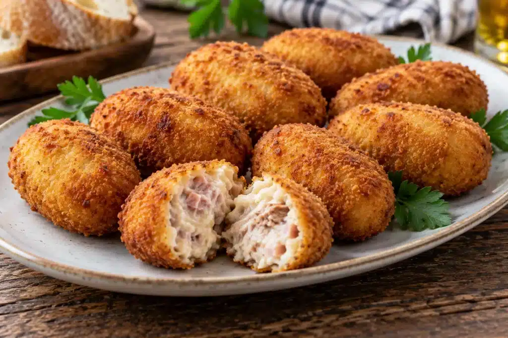 Croquetas de cocido doradas con relleno cremoso