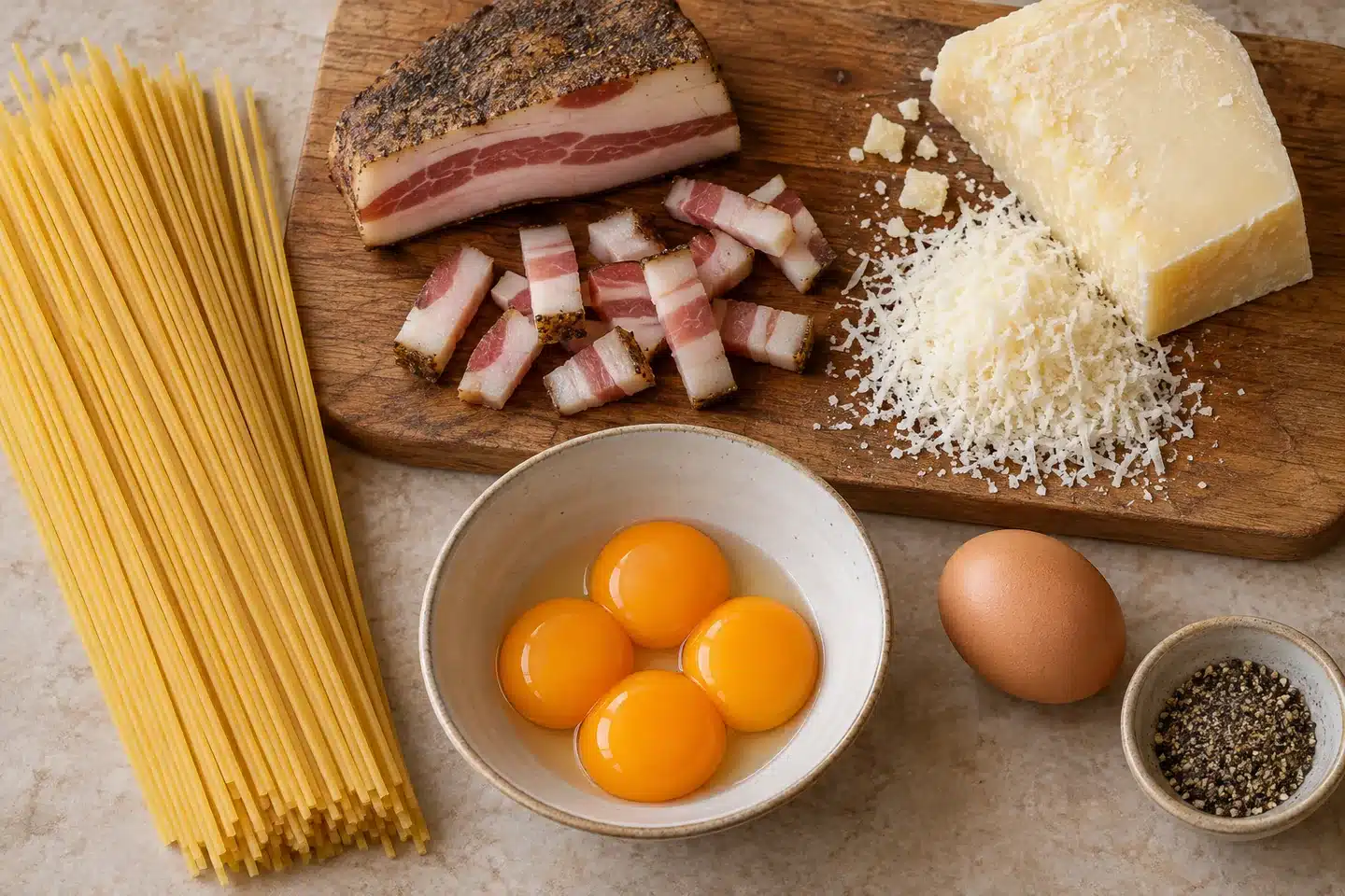 Ingredientes para espaguetis carbonara