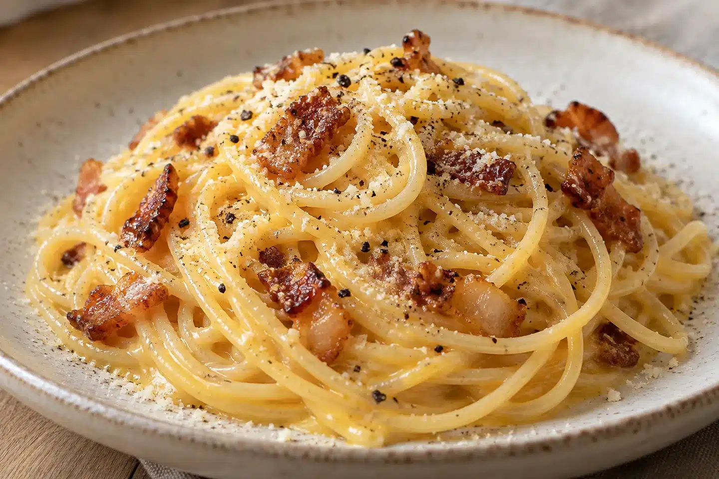 Detalle de espaguetis carbonara