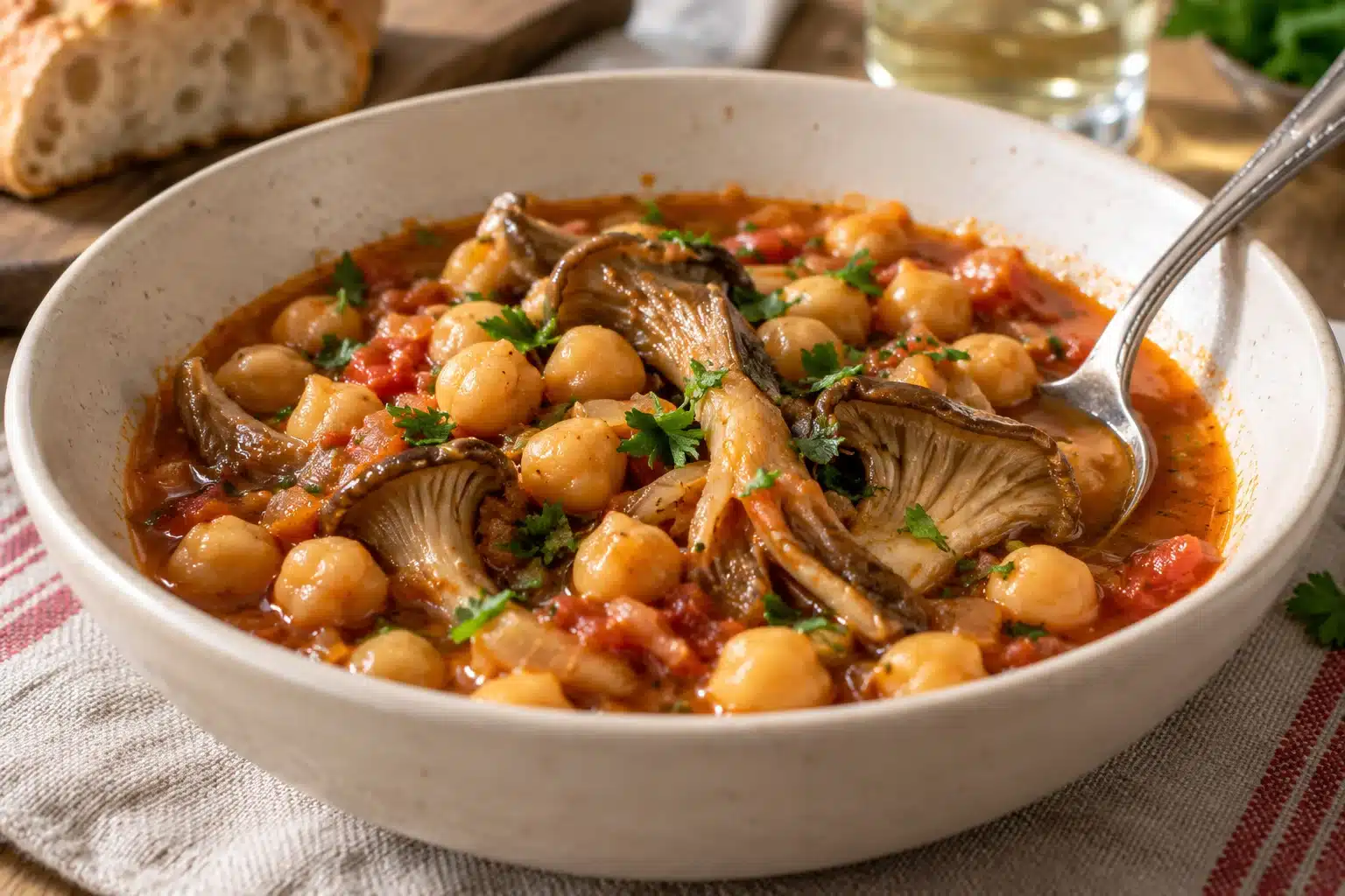 garbanzos de bote con setas al terminar la preparación
