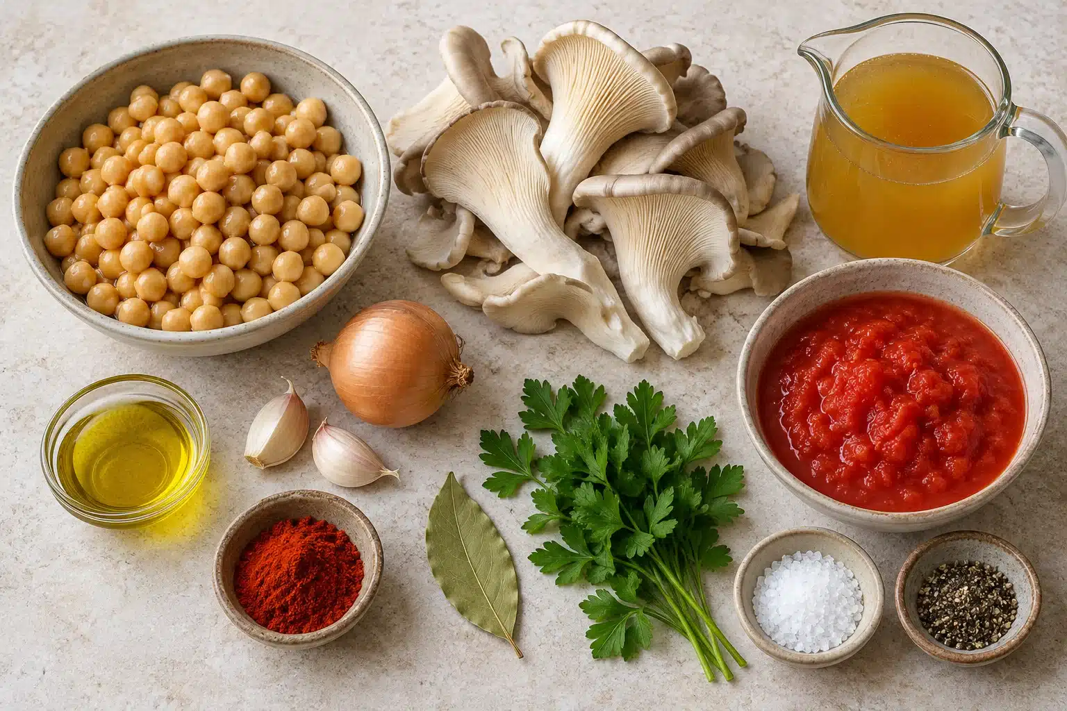 Ingredientes para garbanzos de bote con setas