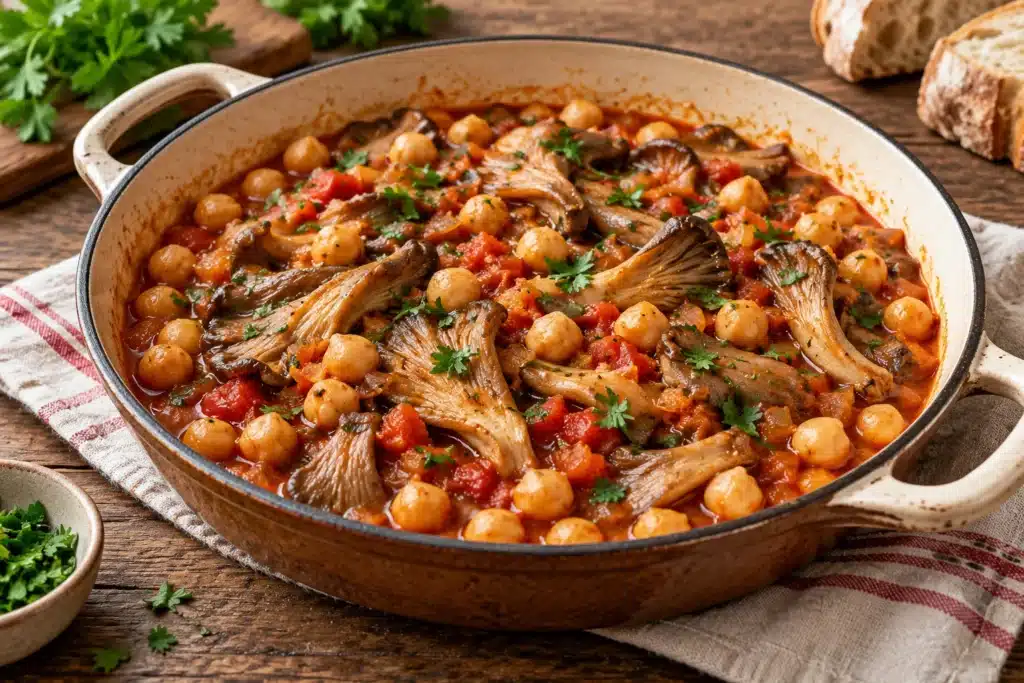 garbanzos de bote con setas servido