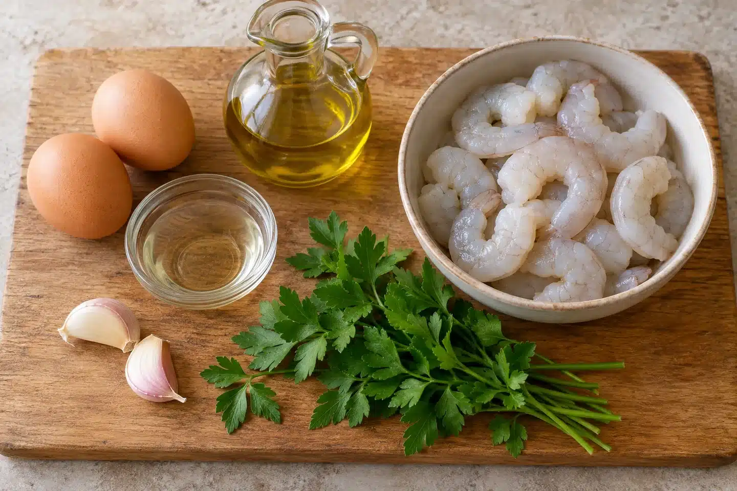 Ingredientes para huevos escalfados con gambas