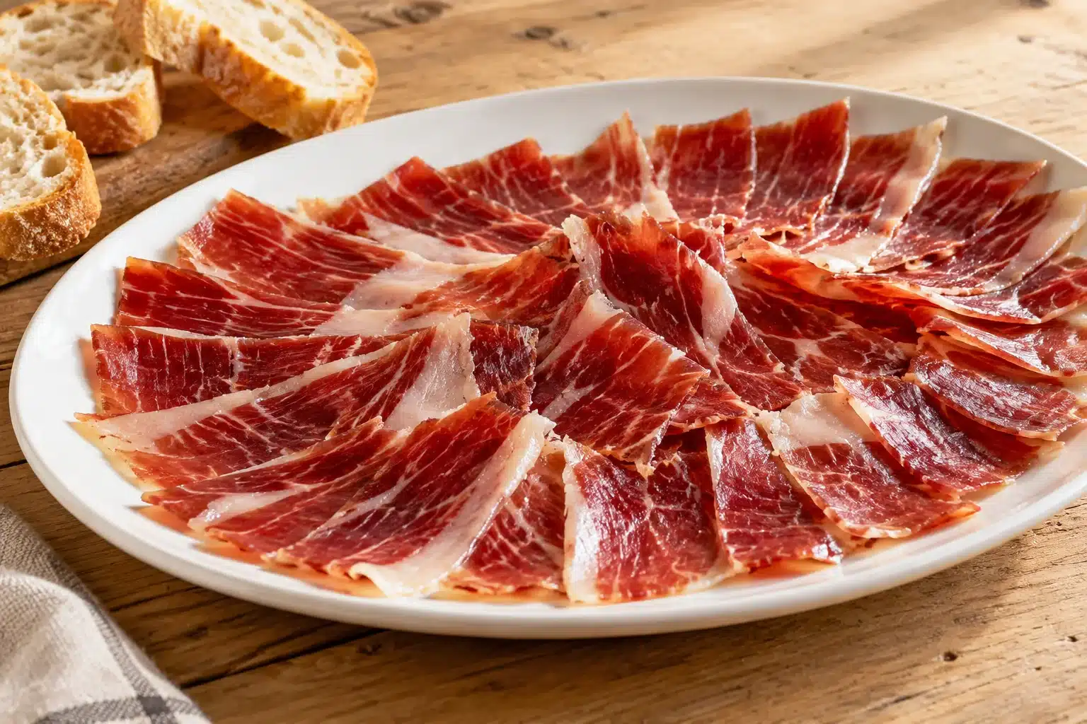 Jamón curado cortado en lonchas finas